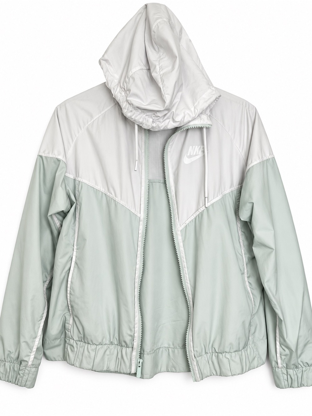 Nike Women’s Windrunner Jacket Mint Green White Hooded Full Zip Size L